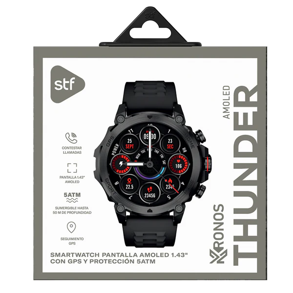 Smartwatch reloj inteligente | STF Kronos Thunder | Pantalla AMOLED GPS Protección 5ATM Contesta llamadas