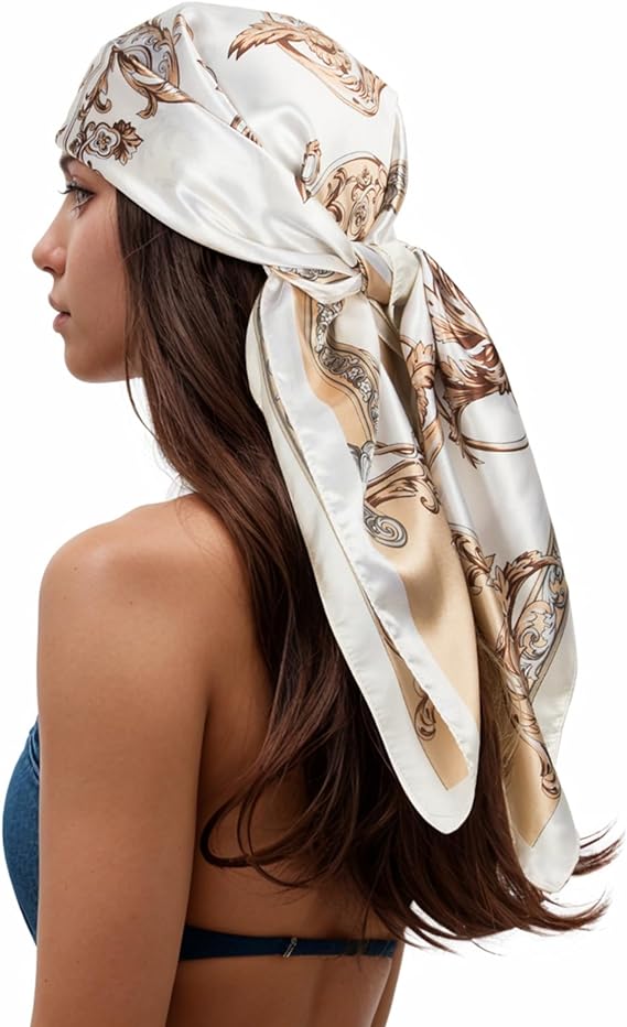 Head Scarf for Women Like Silk Scarf Hair Scarf Printed Square Scarf Bandanas for Women 35 Inches