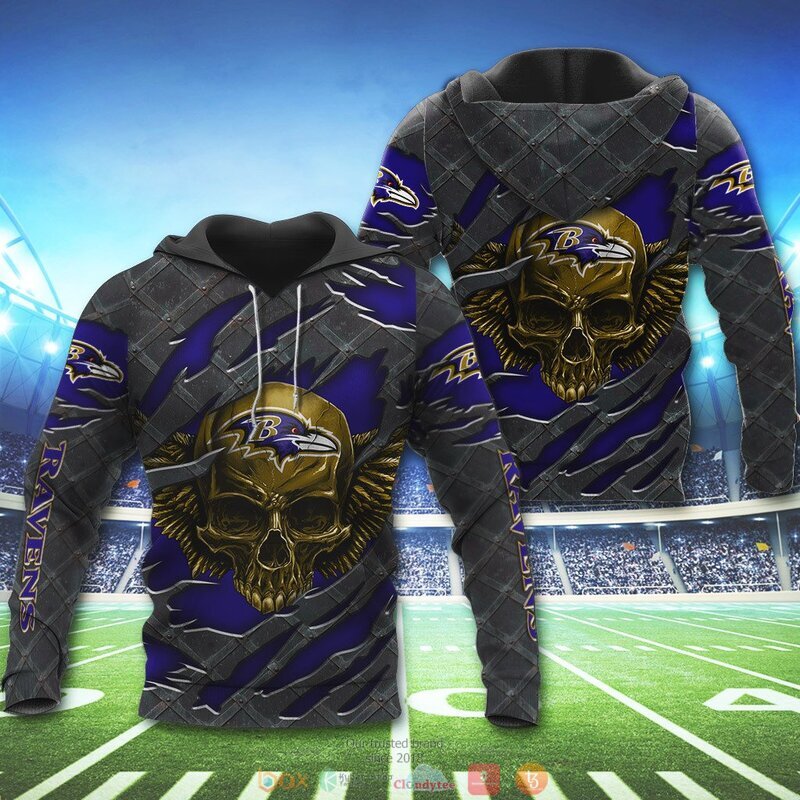 BALTIMORE RAVENS WINGS SKULL 3D HOODIE