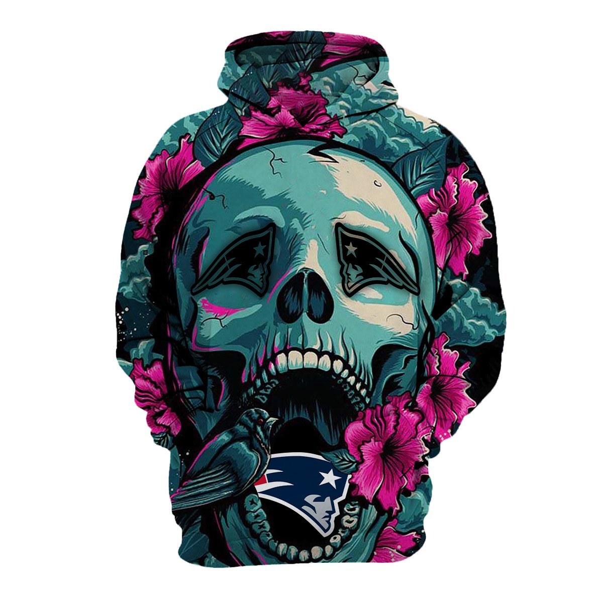 PATRIOTS 3D HOODIE SKULL FLOWER