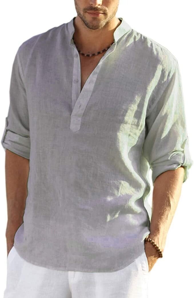 🔥Last Day Promotion 50% OFF🔥--2022 Men's Cotton Linen Henley Shirt Long Sleeve Hippie Casual Beach T Shirts - Buy 2 free shipping