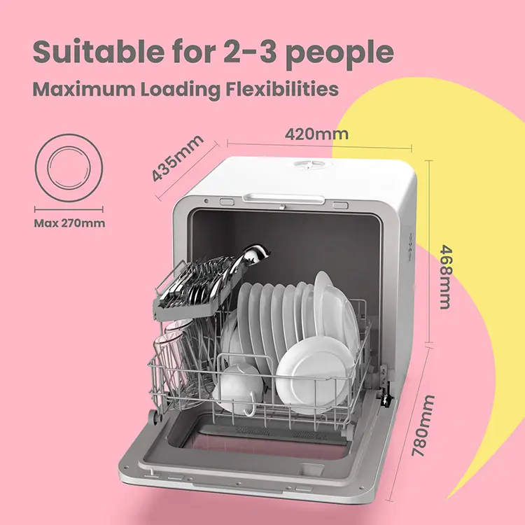 Mini Dishwasher | Compact Table Top Dishwasher with 3 Place Settings, 7 Programmes, Touch Control, LED Display, Delay Start and Off-peak Wash Function