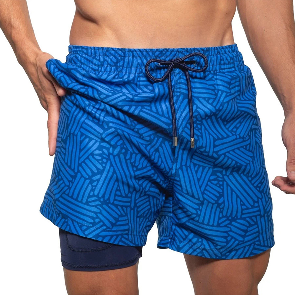 Castillotigo™ Shorts de playa de doble capa estampados para hombre