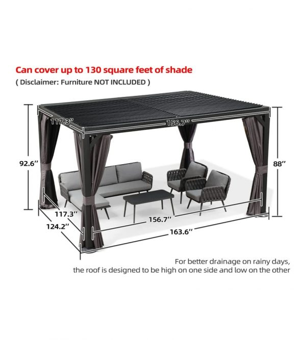 Outdoor Louvered Pergola 10′ft × 13′ft Adjustable Metal Roof Hardtop Gazebo