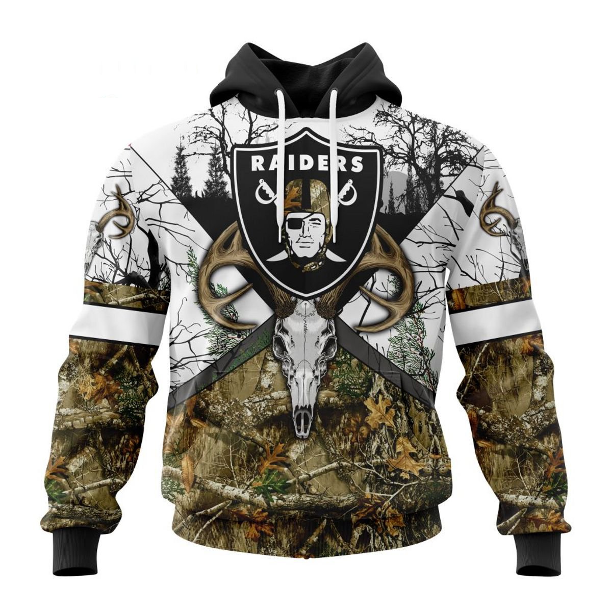 LAS VEGAS RAIDERS DEER SKULL AND FOREST 3D HOODIE