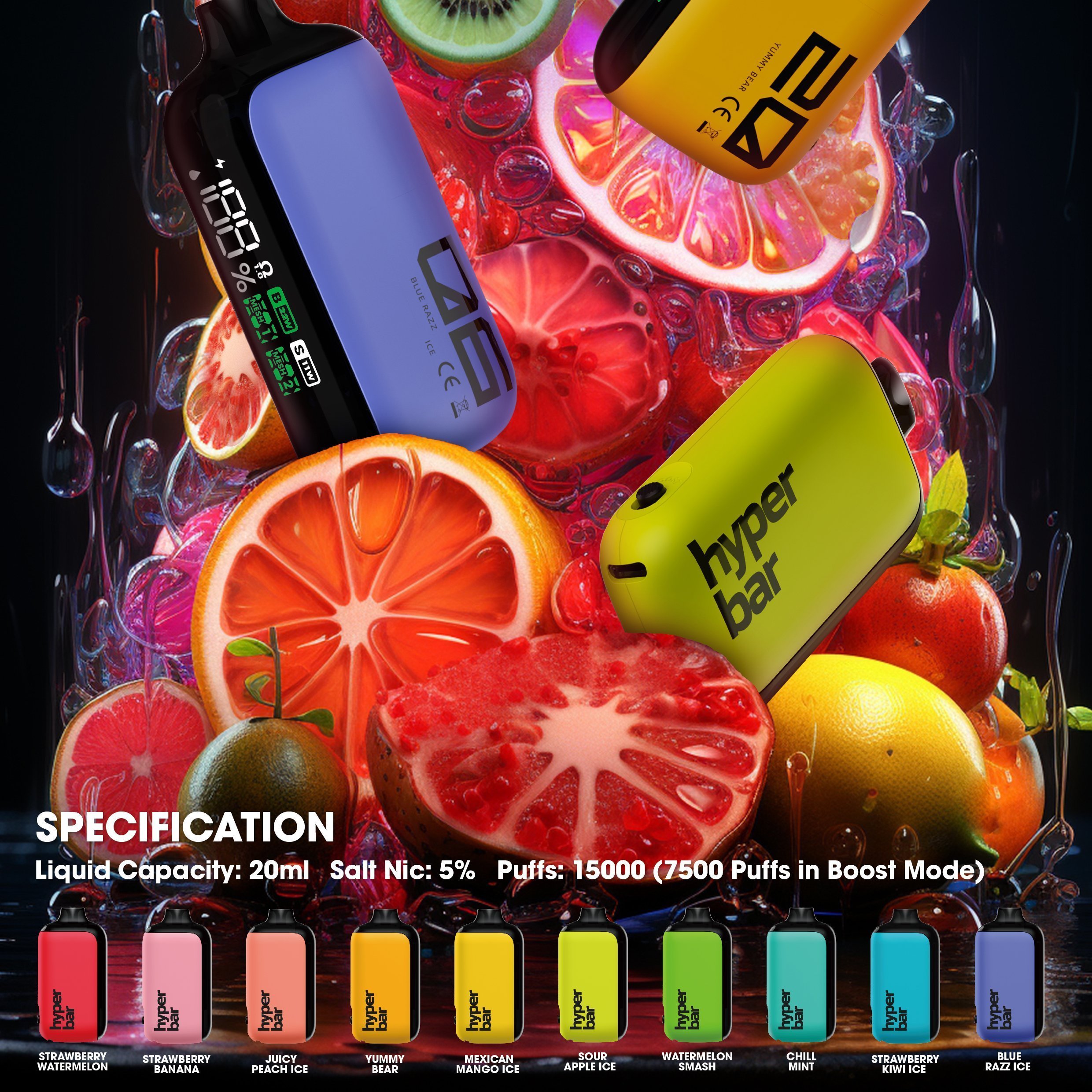 STRAWBERRY KIWIICE& Hyperbar PX 15000 PUFFS