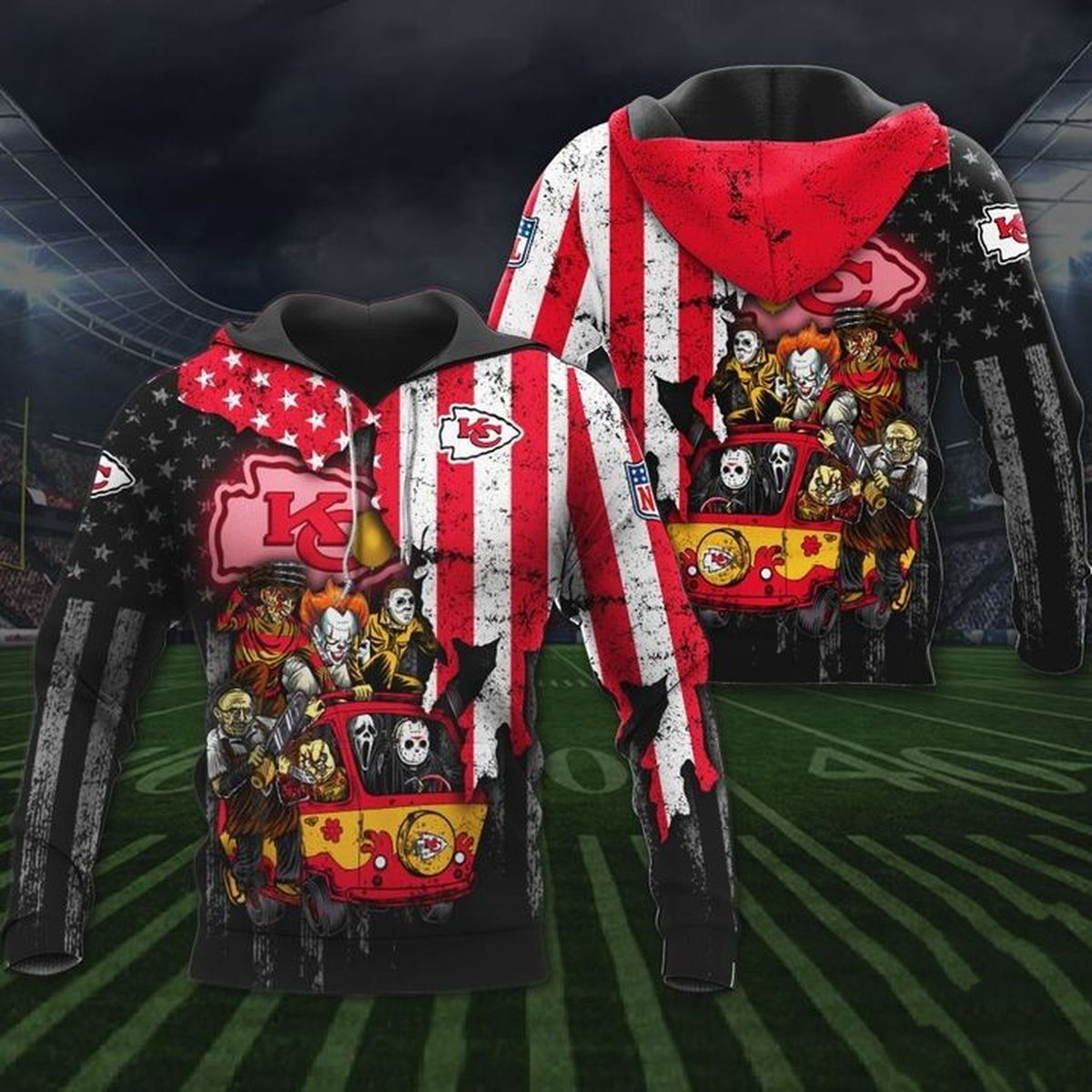 KANSAS CITY CHIEFS 3D HOODIE SKULL101