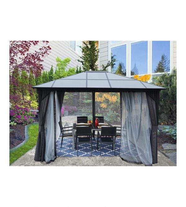 10′ ftx 12′ft Hardtop Gazebo, Permanent Outdoor Aluminum Patio Gazebo with Aluminum Composite Polycarbonate Top for Patio Lawn and Garden, Curtains and Netting Included (Edward 10ftx12ft)