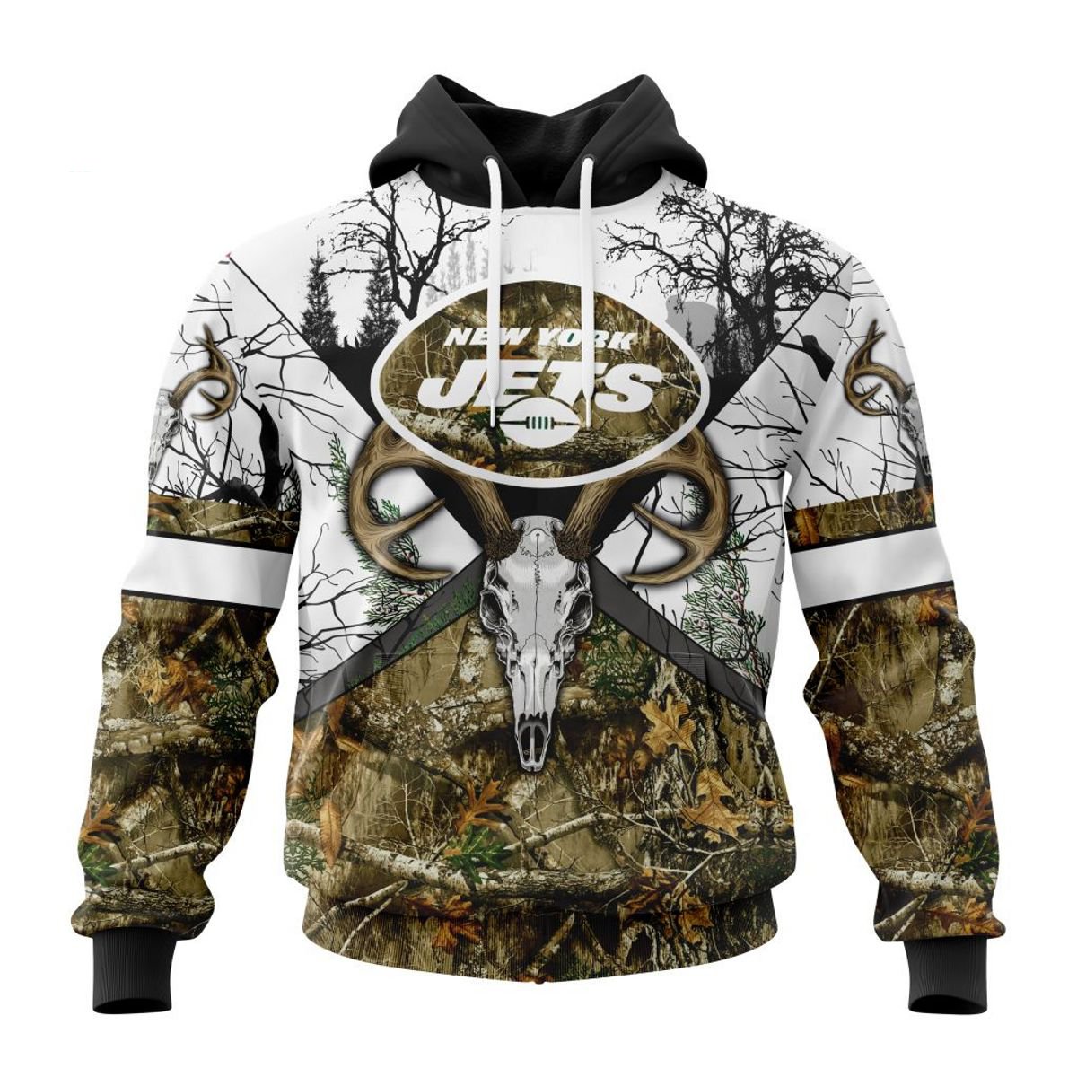 NEW YORK JETS DEER SKULL AND FOREST 3D HOODIE