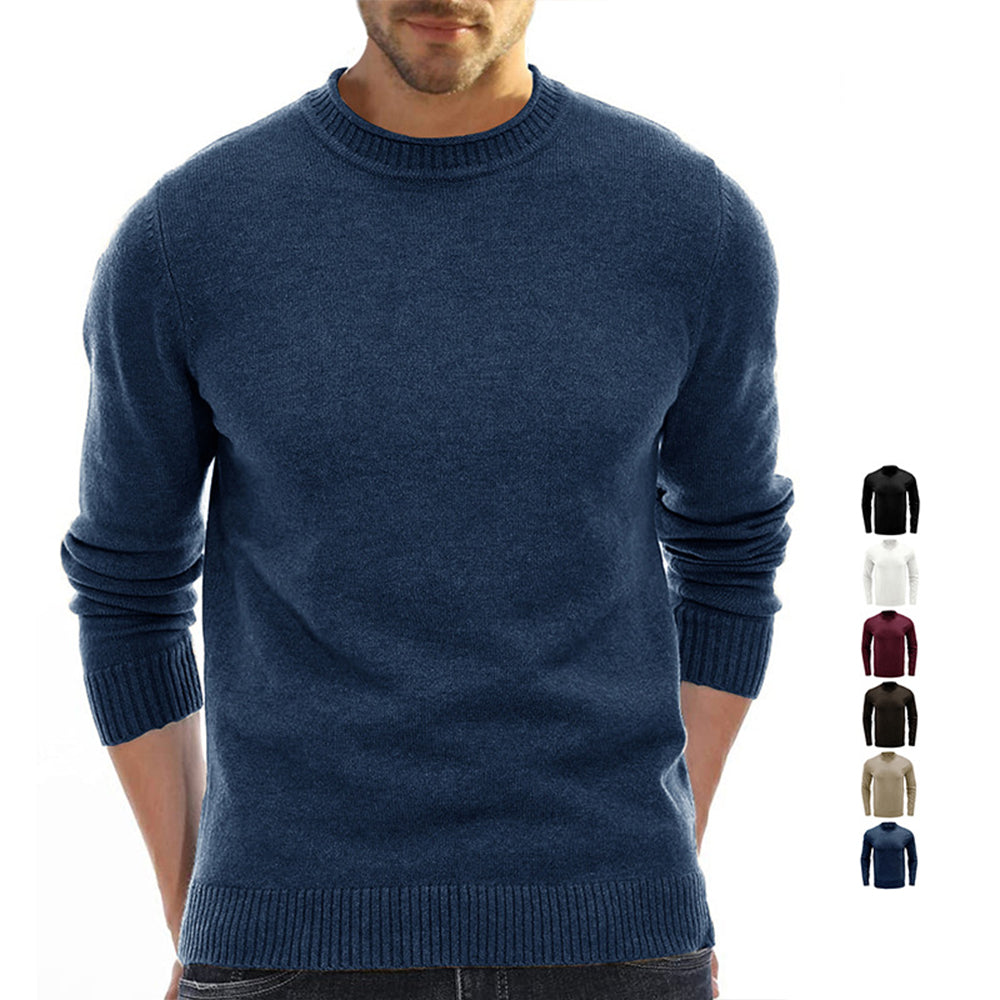 Castillotigo™ Suéter de cuello redondo de color sólido cálido de moda de otoño e invierno para hombres
