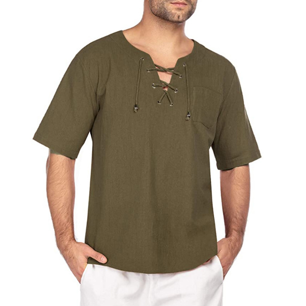 Castillotigo™ Camiseta de manga corta de algodón y lino para hombre, novedad de verano