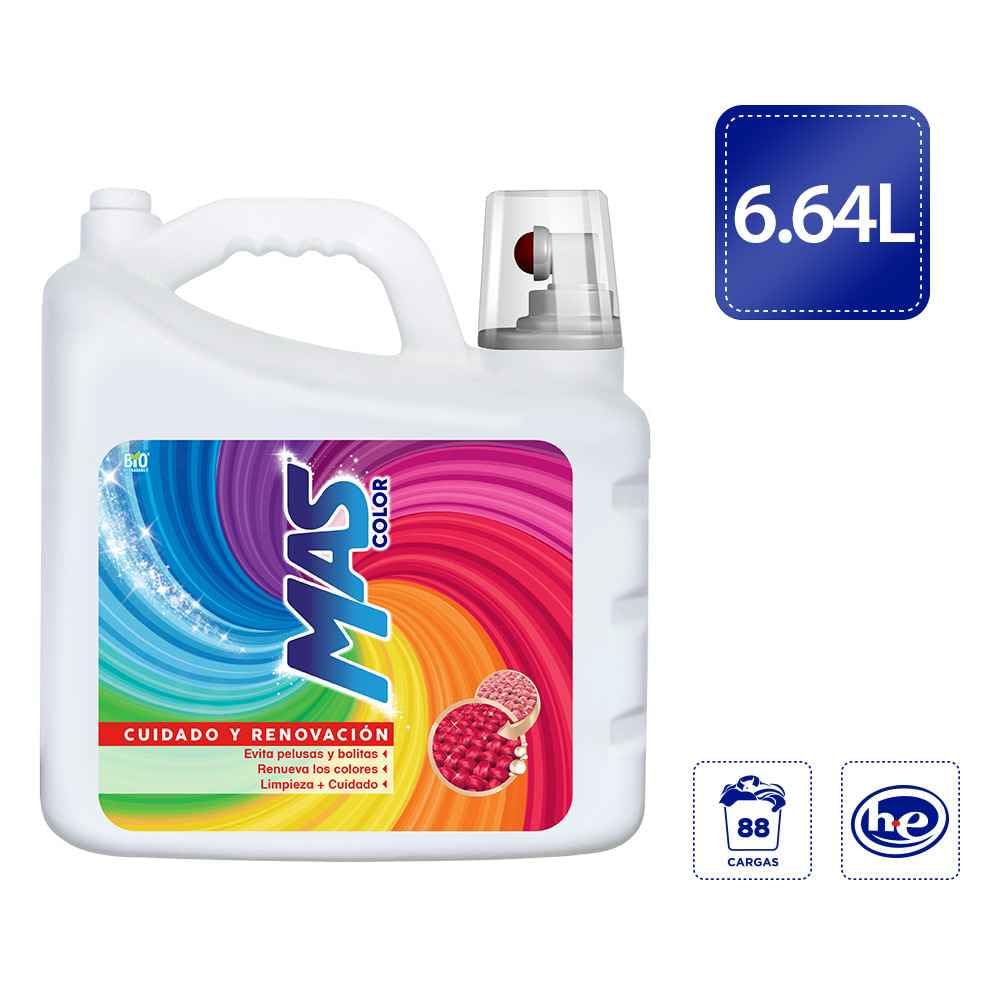 MAS Color - Detergente Líquido para el Cuidado de la Ropa Color Intenso 6.64L (88 porciones)