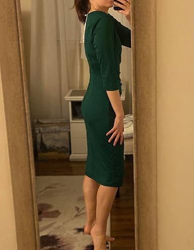 Church Dresses for Women 3/4 Sleeve Bodycon Ruffle Vintage Wear to Work Pencil Midi Dress - Green