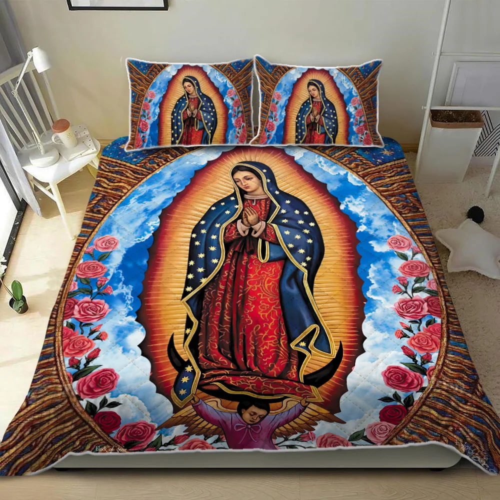 Mother Mary Roses Quilt Bed Set