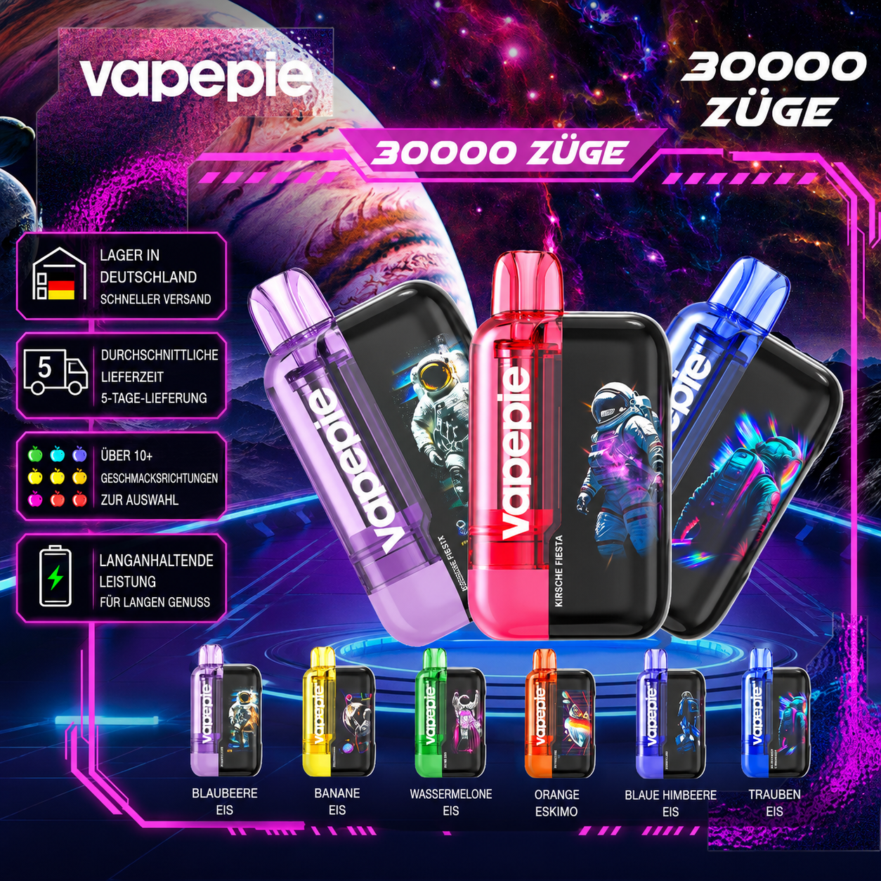 Vapepie & TK Ultra Phantom 30000 Puffs – Wiederaufladbare Einweg-Vape – Verschiedene Geschmacksrichtungen erhältlich