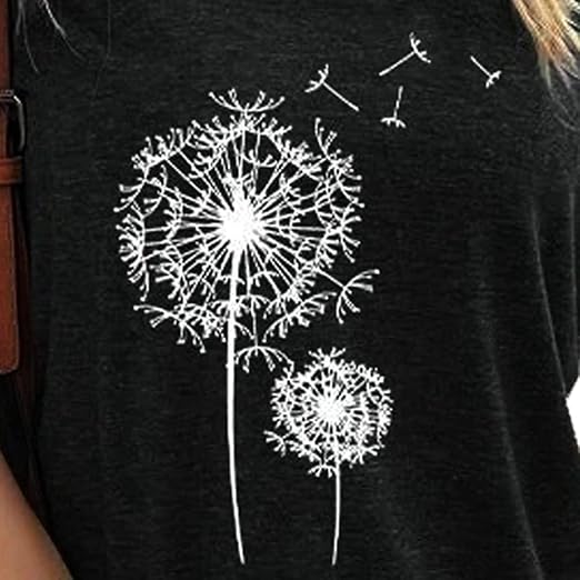 Women's Floral T-Shirts V-Neck Dandelion Sun Flower Graphic Casual Tee Boho Tops Cute Wildflowers Shirts