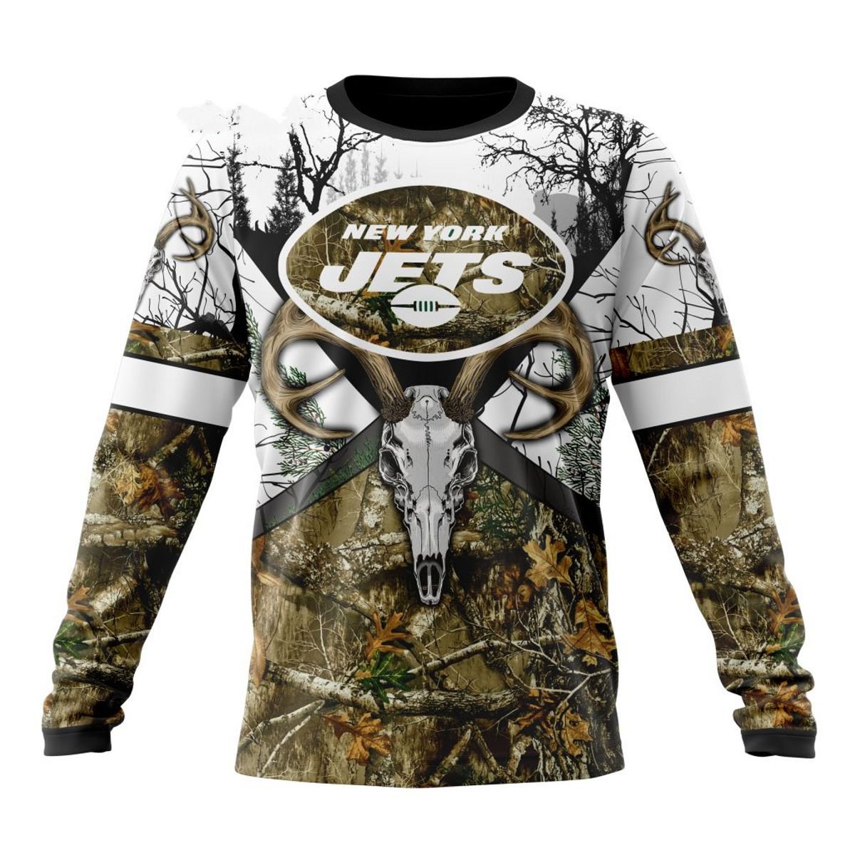 NEW YORK JETS DEER SKULL AND FOREST 3D HOODIE