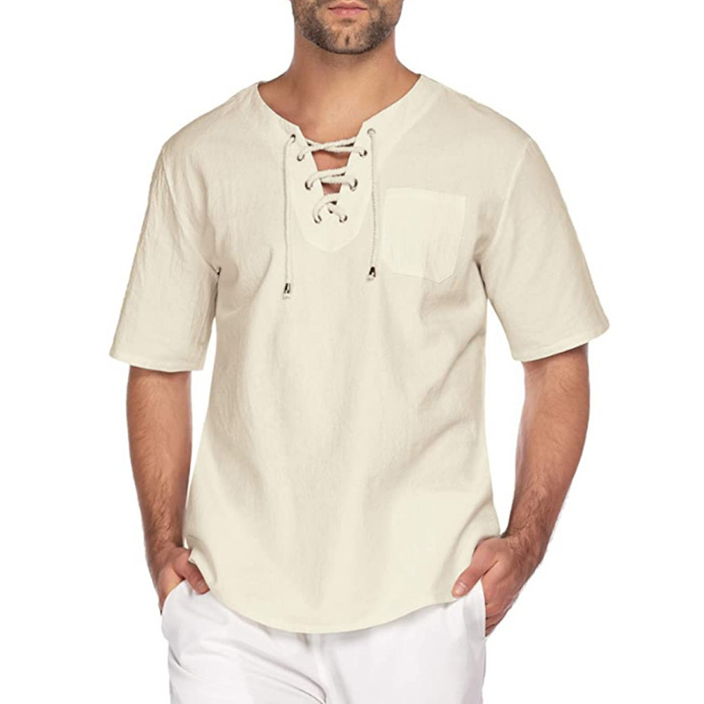 Castillotigo™ Camiseta de manga corta de algodón y lino para hombre, novedad de verano