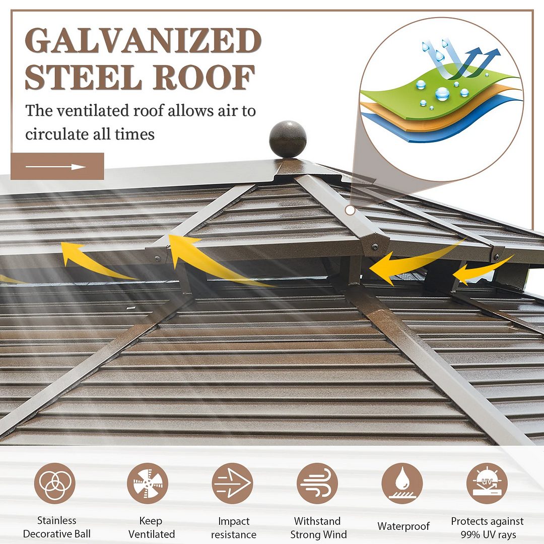 10' X 13' Hard Top Gazebo Galvanized Steel Outdoor Gazebo