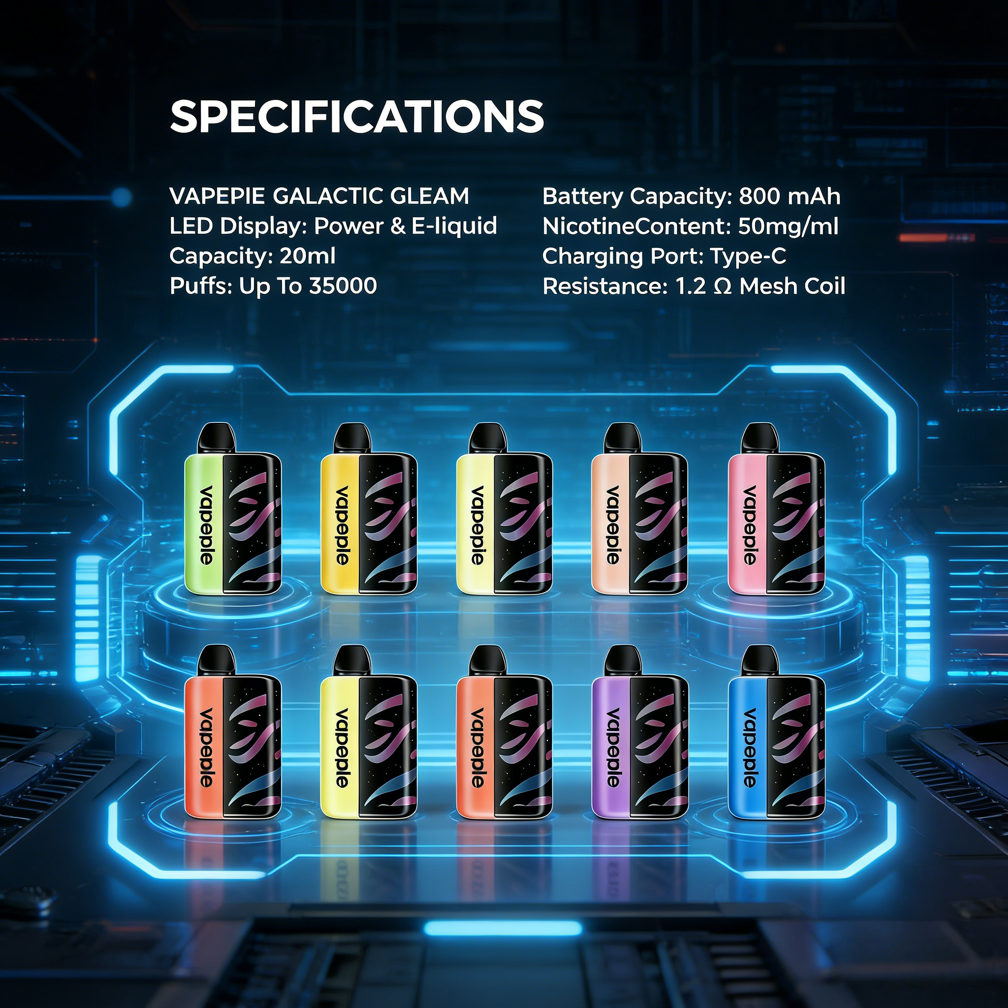 【USA】VapePie Galactic Gleam 35000 Puff Disposable Vape - Smart LED Display | U.S. Warehouse Fast Delivery