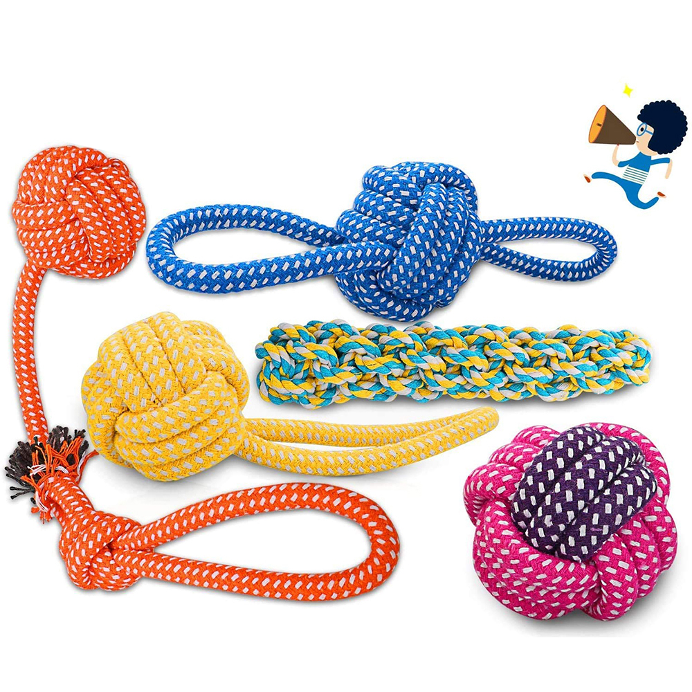 Castillotigo™ Bola de juguete para mascotas cuerda de algodón molar para limpiar los dientes（5 Piezas）