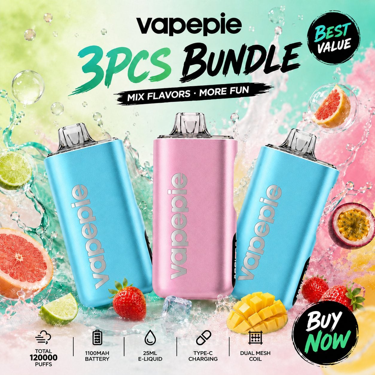 🏆 Wybierz 3 smaki ☛ VAPEPIE PRO 40000 zaciągnięć