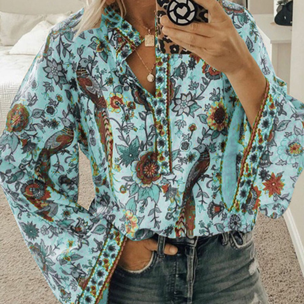 Castillotigo™ Camisa de manga larga con botones y estampado de pavo real