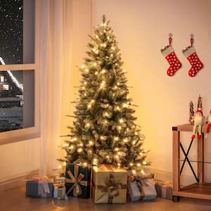 Árbol de Navidad artificial flocado con luz estrellada LED preiluminado de 9 pies