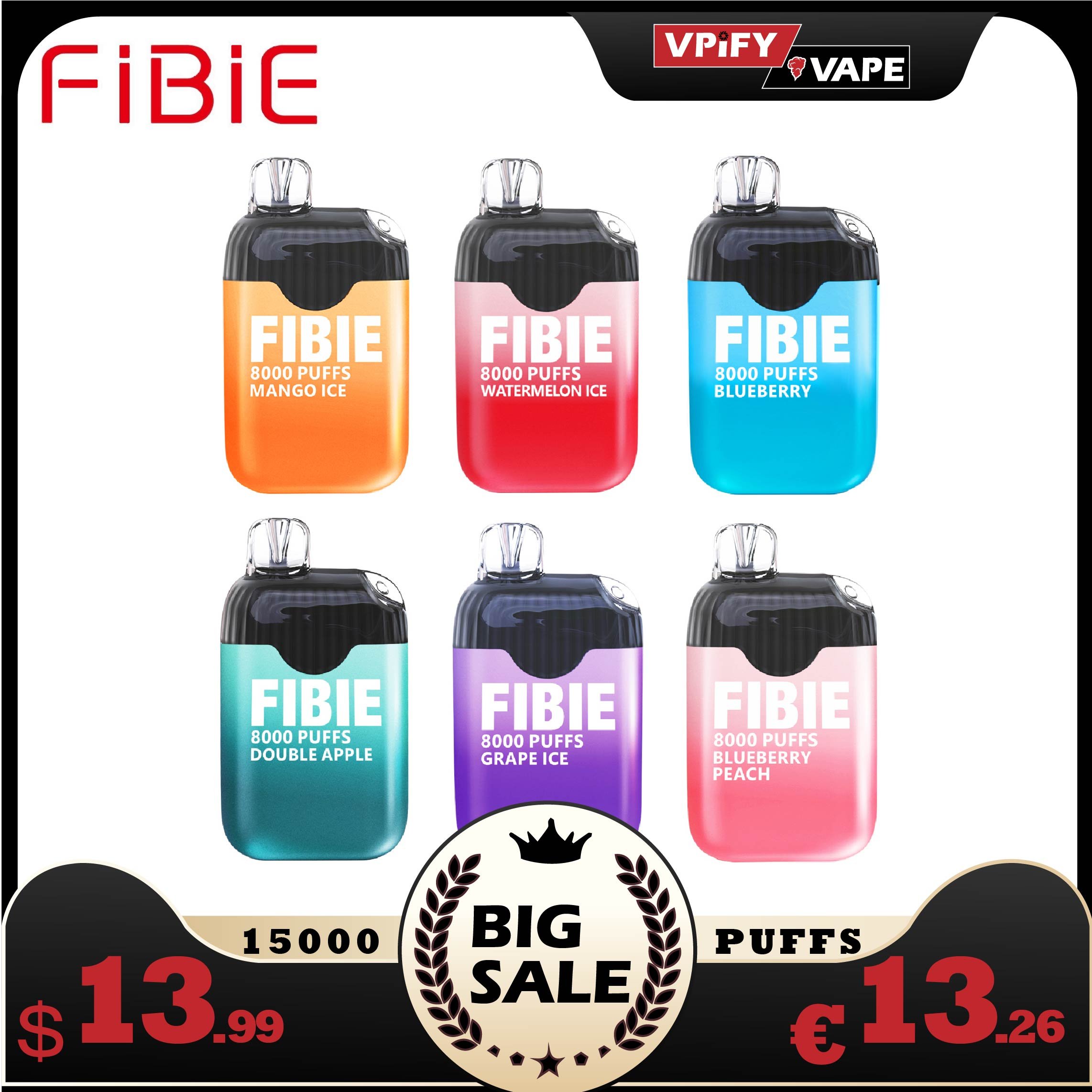 FIBIE 8000 Puffs Disposable Vapor Wands (10 Flavors Collection)