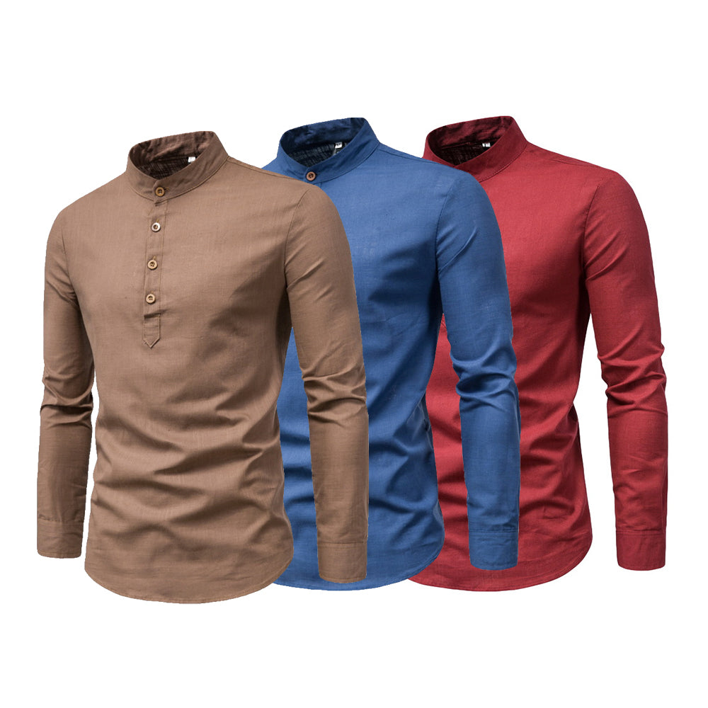 Castillotigo™ Camisa de hombre medio abierta con cuello alto de negocios de moda
