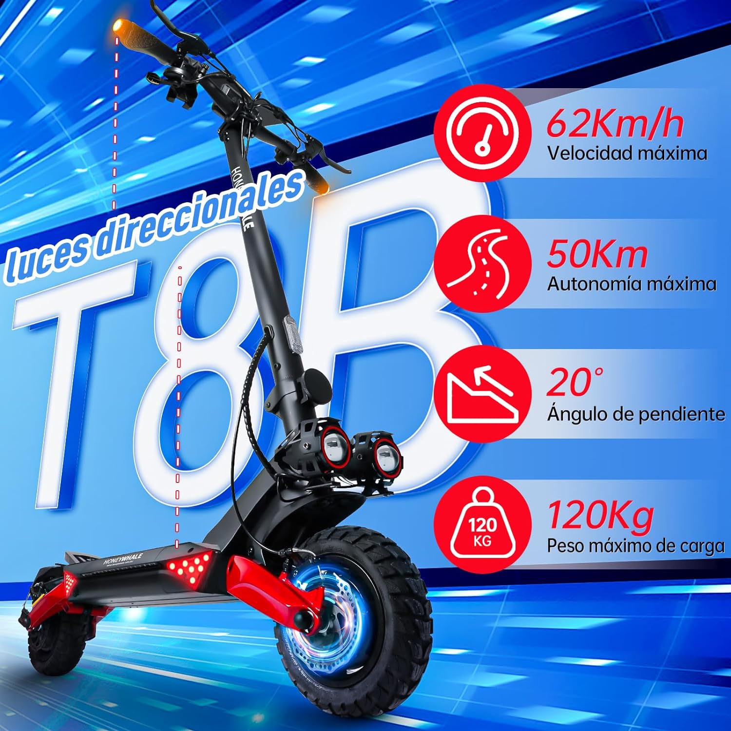 HoneyWhale T8-B: Scooter Eléctrico Plegable para Adultos