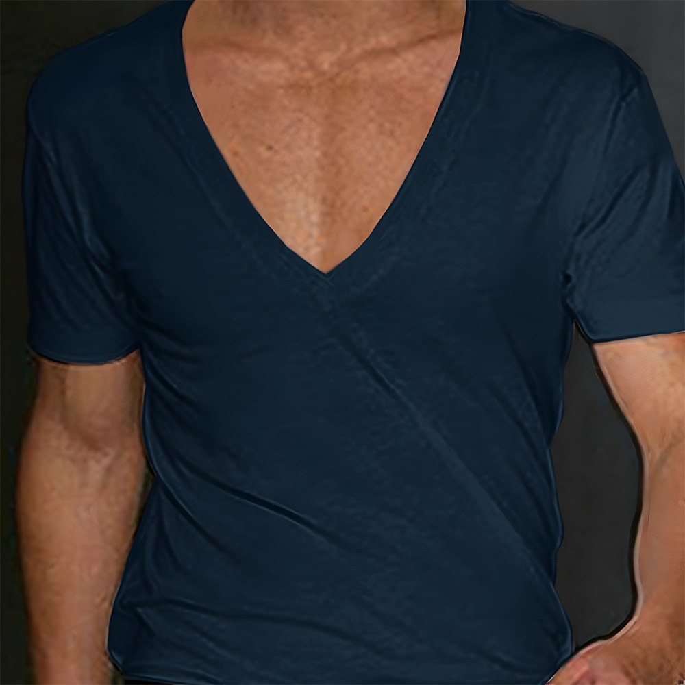 Castillotigo™ Nueva camiseta de hombre con cuello de pico en color liso