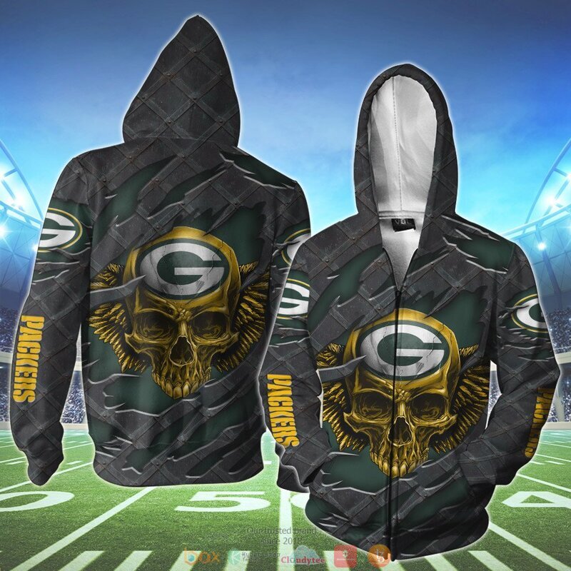 GREEN BAY PACKERS WINGS SKULL 3D HOODIE