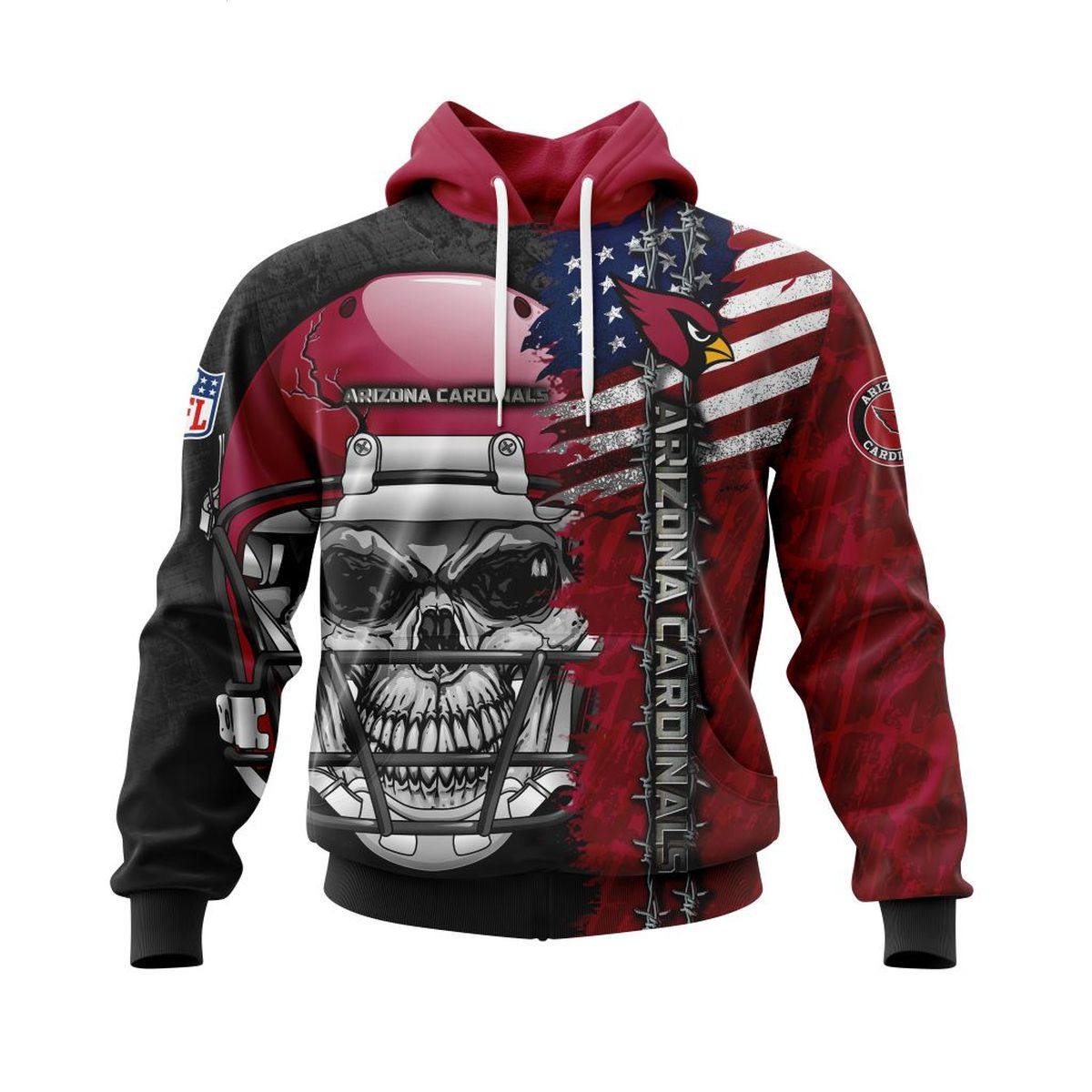 ARIZONA CARDINALS 3D HOODIE SKULL0803