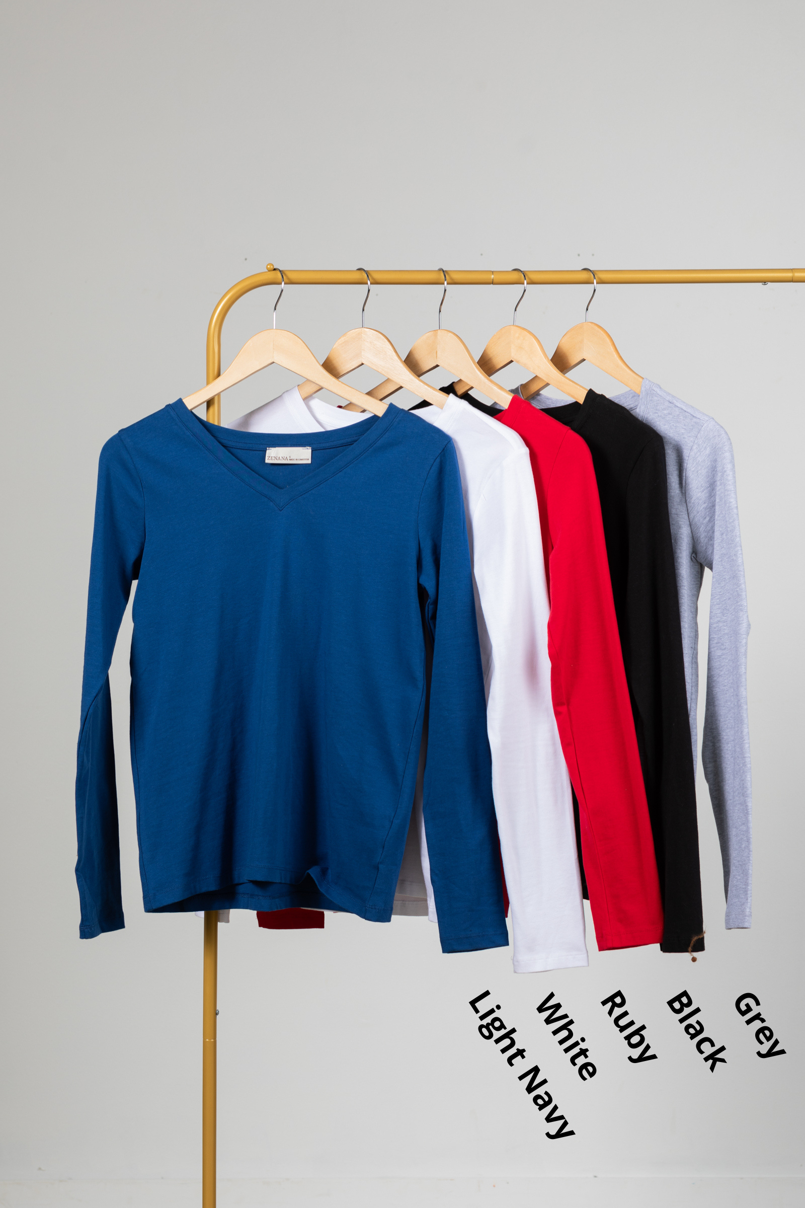 Cotton V-Neck Long Sleeve Knit Top