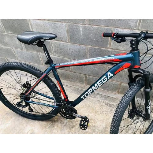 🔥Bicicleta de montaña TopMega MTB Sunshine R29 L 21v Shimano Tourney TZ31 Frenos de disco mecánicos y manetas de cambio Shimano Tourney Azul claro