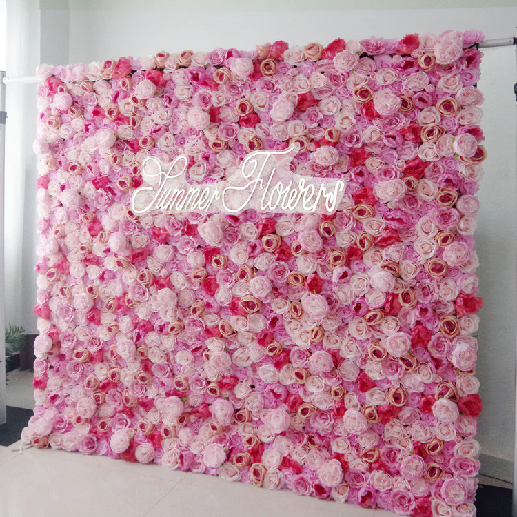 🌸Muro de flores de tela enrollable hecho a mano (con soporte)