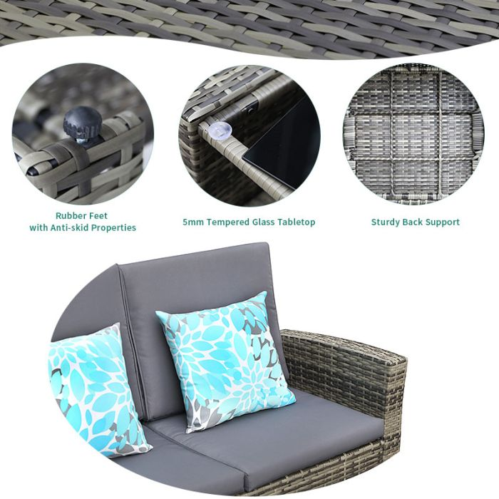 5 Piece PE Rattan Patio Outdoor Conversation Sets with Table
