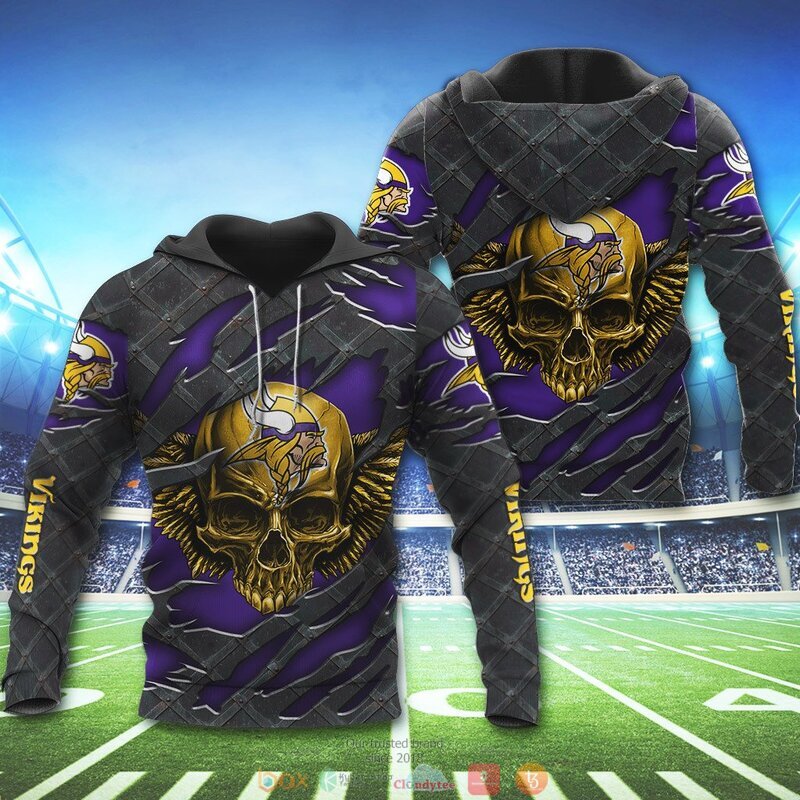 MINNESOTA VIKINGS WINGS SKULL 3D HOODIE