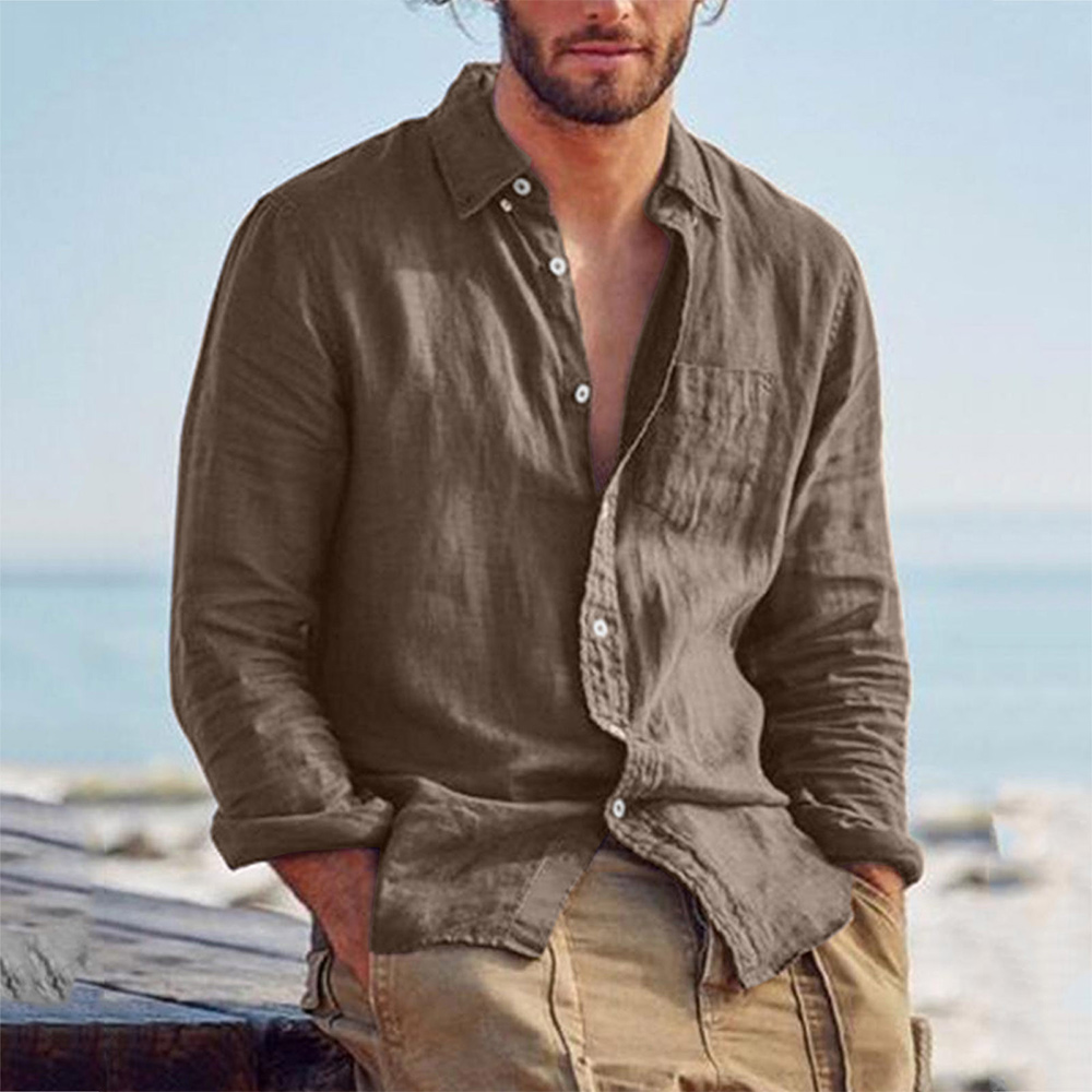 Castillotigo™ Camisa de solapa de hombre vintage casual de color sólido