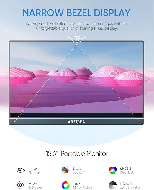 🔥Último día de promoción de Amazon 🔥Monitor Portátil ARZOPA 15,6 pulgadas FHD 1080P 1