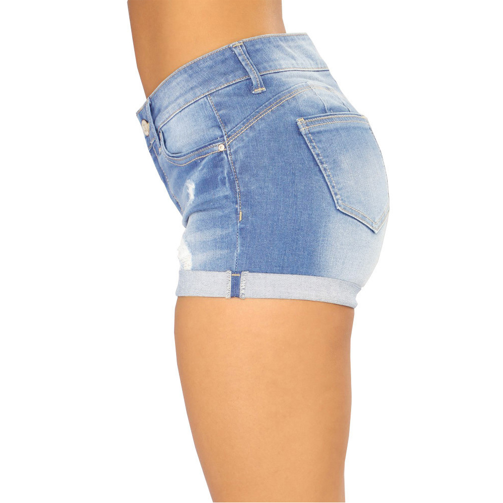 Castillotigo™ Shorts de mezclilla casuales con dobladillo doblado para mujer