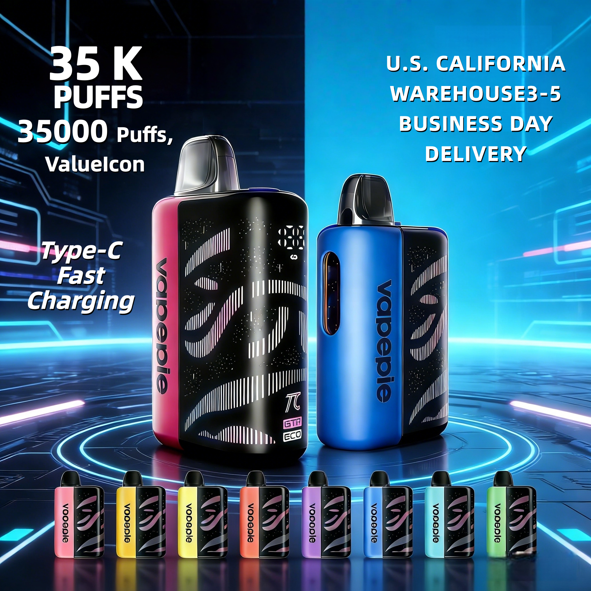 【USA】VapePie Galactic Gleam 35000 Puff Disposable Vape - Smart LED Display | U.S. Warehouse Fast Delivery