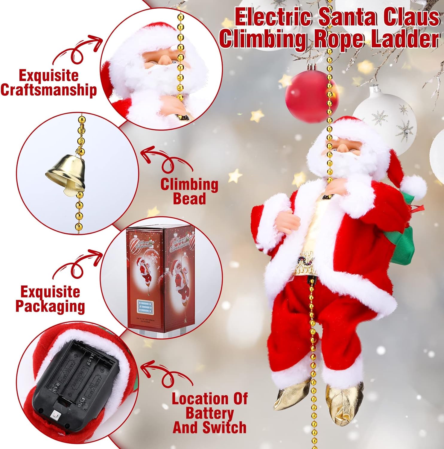 (🔥2024 BEST GIFT TO FAMILY🔥)Electric Chimney Climbing Santa Claus Musical Toys