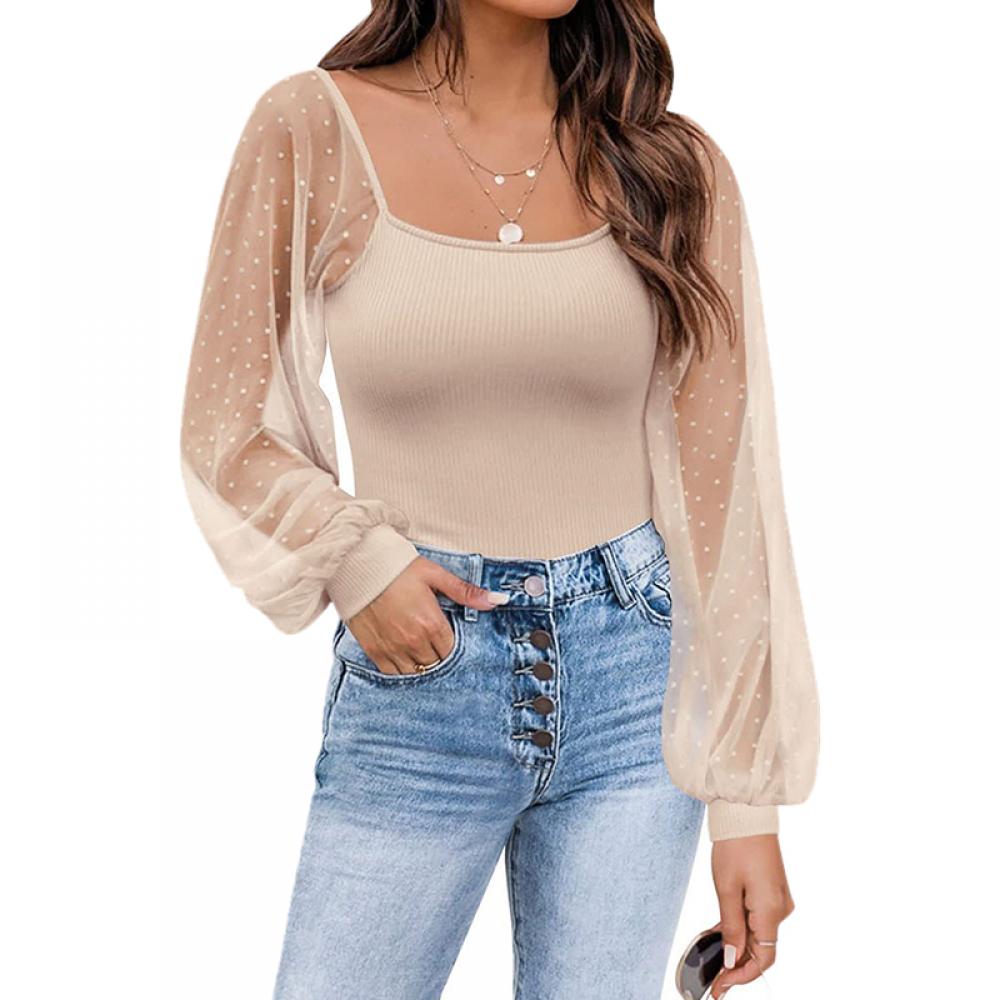 Castillotigo™ Top de retazos con mangas abullonadas de Fashion Perspective