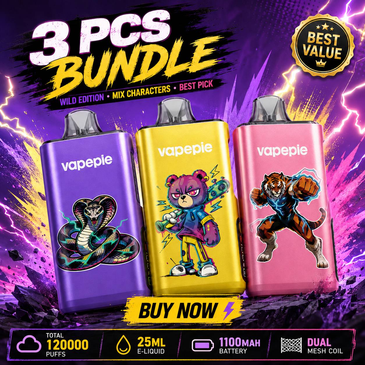 🏆 Wybierz 3 smaki ☛ NOWOŚĆ: VAPEPIE PRO 40000 zaciągnięć
