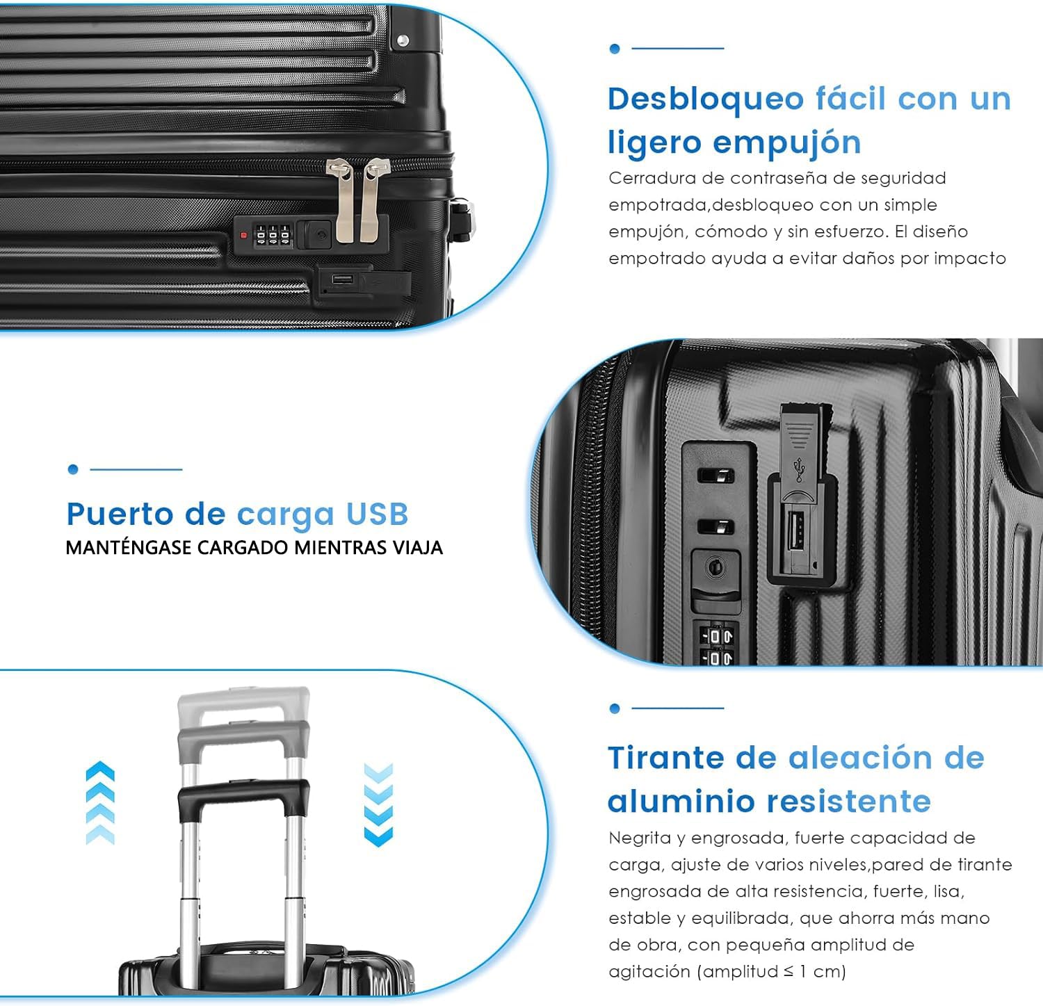 LONESY Juego de 2 maletas con contraseña con portavasos y puerto USB