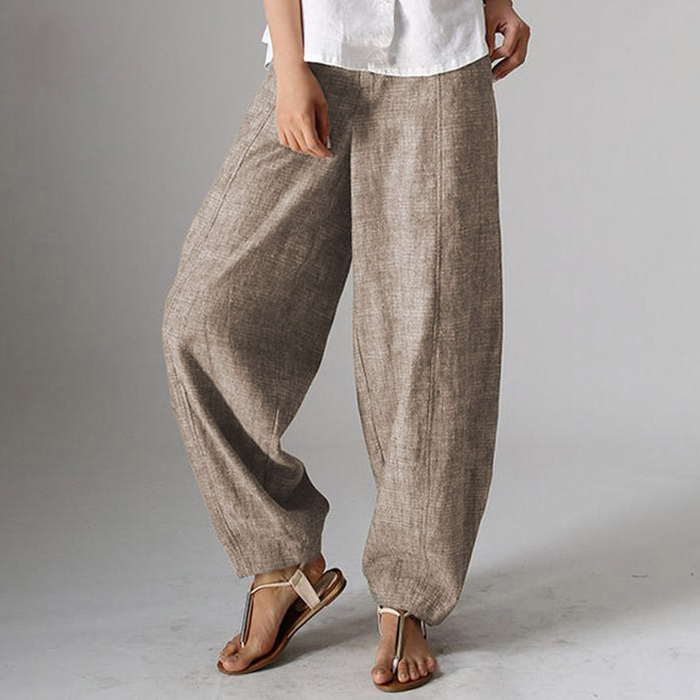 Castillotigo™ Pantalones de zanahoria de pierna ancha de cintura alta de lino y algodón para mujer