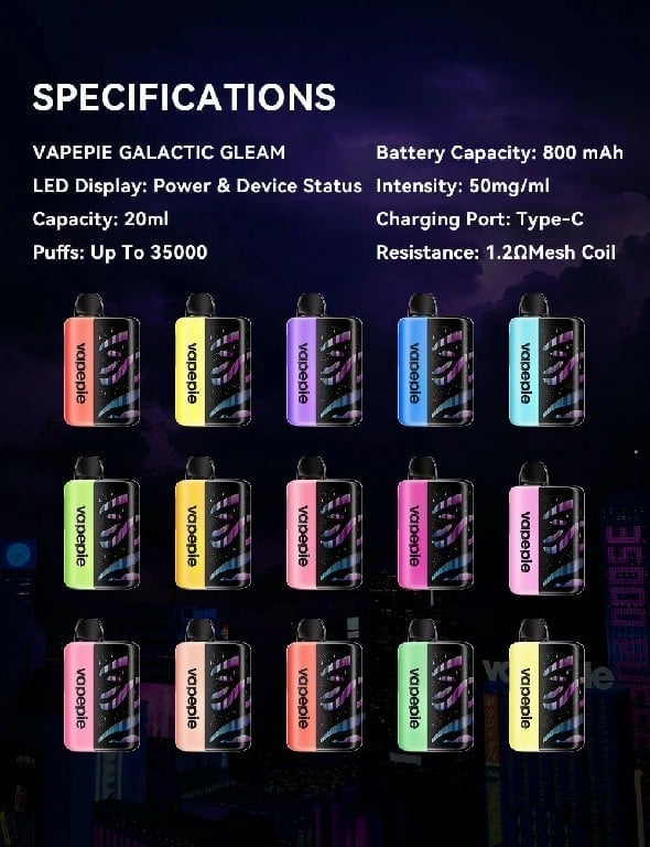 VAPEPIE 35000 3D Curved Ultra HD Screen with Real-Time Battery and E-Liquid Display, Transparent Tank Design for Maximum Visibility