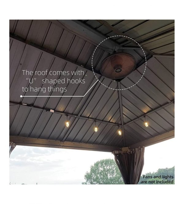 12′ft X 20′ft Permanent Hardtop Gazebo Aluminum Gazebo with Galvanized Steel Double Roof for Patio Lawn and Garden, Curtains and Netting Included, Grey